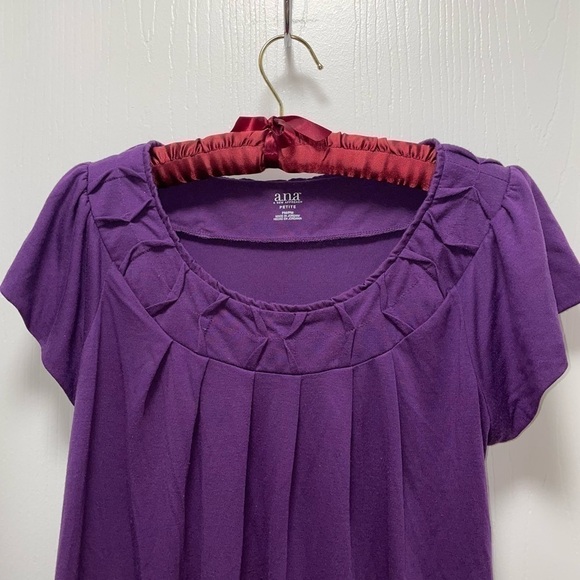 Ana Petite Blouse Cap Short Sleeve Round Scoop Crew Neck Pleated Collar Top - Picture 3 of 5
